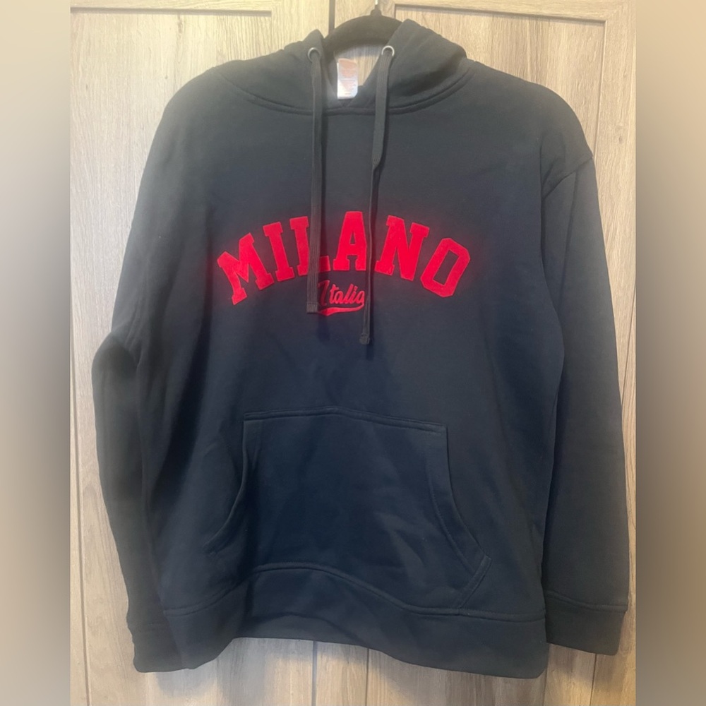 Milano italian Black Hoodie with Red Accents